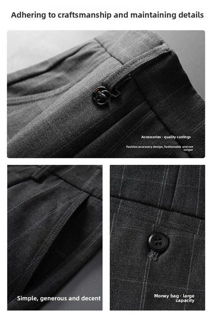Autumn Winter Men's Business Casual Plaid Pants Korean Fashion Stretch Slim Fit Suit Pants Male Office Formal Versatile Trouser