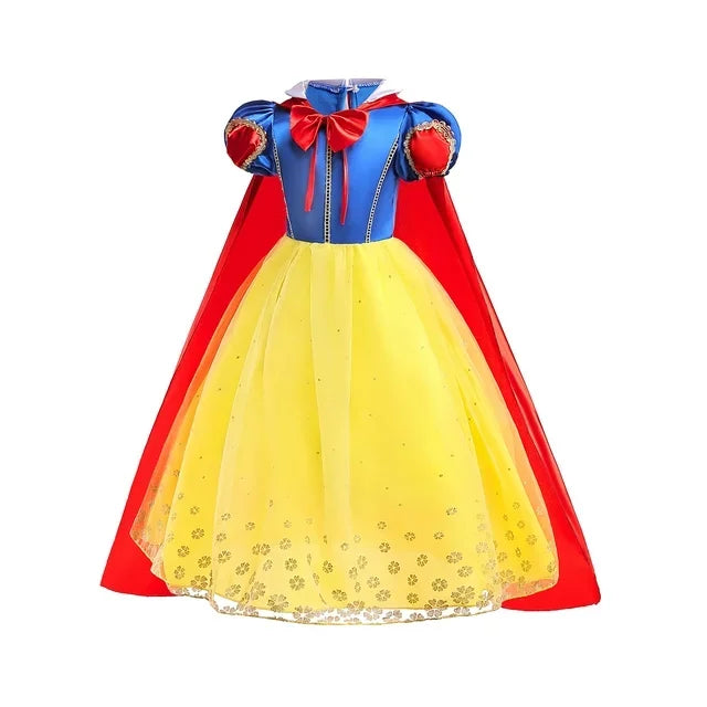 Summer Deluxe Princess Snow White Gown with Cape Girls Fairy Kids Cosplay Costume Toddler Carnival Apparel Halloween Dress up