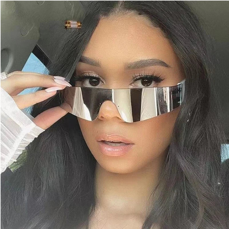 Cycling Punk One Piece Sunglasses Women Goggle Mirrored Y2K Sun Glasses Men 2000'S Wrap Around Eyeglasses Fashion Eyewear