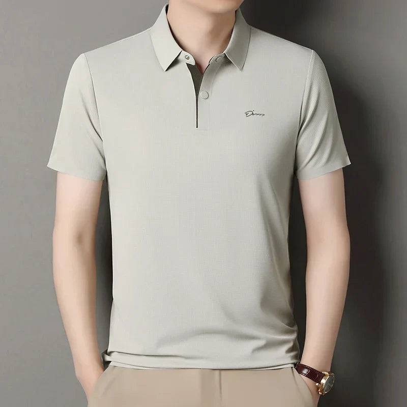 2025 High-end Brand Men's Short Sleeved Polo Shirt Summer Fashion D-letter Casual Business Ice Silk Cool T-shirt
