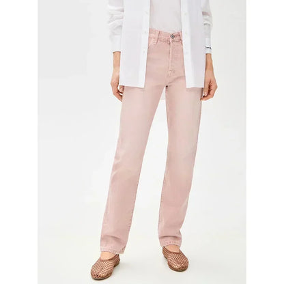 Girls Casual Loose Fit High Waisted Jeans Female Straight Leg Stretch Denim Pants Lady Comfortable Solid Basic Cheap Trousers