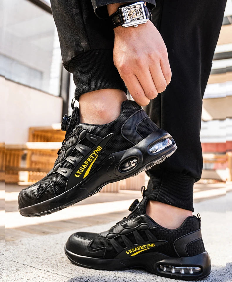 Men Rotating Button Safety Shoes Steel Toe Work Sneakers Indestructible Shoes Puncture-Proof Work Boots Air Cushion Safety Shoes