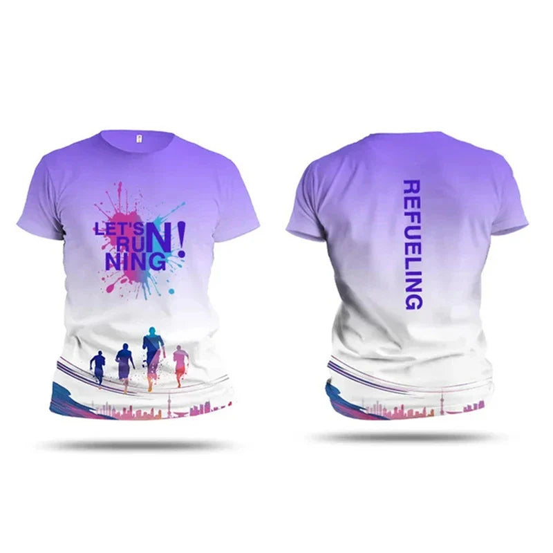 Men's T shirt Outdoor Fitness Run Sports T-Shirts Summer New Casual Women's Short Sleeve Tops Fashion 3D Gradient Harajuku Tops