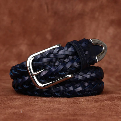 3.5CM Cowhide High Quality Genuine Leather Belts for Men Women Hand Woven Belt Strap Male Pin Buckle Jeans Cowboy Cintos Luxury