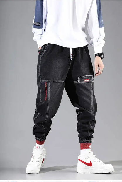 Plus Size 5XL Men's Baggy Harem Jeans Hip Hop Male Trousers Black Blue Cargo Jeans Man Fashion Streetwear Denim Jogger Pants