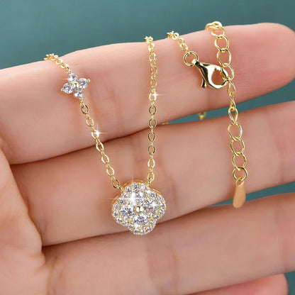 Delicate Lucky Four-leaf Clover Pendant Necklace For Women Certified 3mm Moissanite Necklace Wedding Party Jewelry Gift
