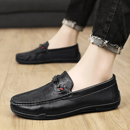 Fashion Leather Men Casual Shoes Slip on Formal Loafers Luxury Brand Comfortable Men Italian Soft Male Driving Shoes