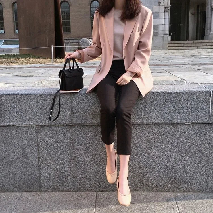 Chic Black Women's Short Suit Jacket Korean Style Casual High-End Feeling Spring Autumn New Fashion Polyester Fiber Coat