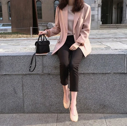 Chic Black Women's Short Suit Jacket Korean Style Casual High-End Feeling Spring Autumn New Fashion Polyester Fiber Coat