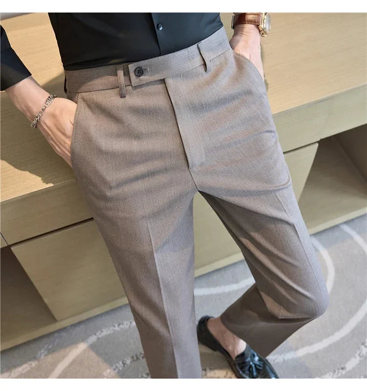 British Style Pinstripe Slim Fit Suit Pant Men Business Casual Simple Dress Pants High Quality Social Wedding Party Trousers