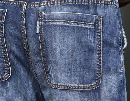 Male Cowboy Pants Straight Trousers with Pockets Blue Jeans for Men Retro Baggy Buggy Autumn Clothing Washed Original Winter Xs