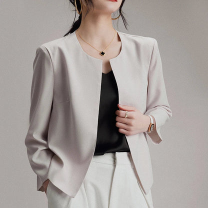 Light Luxury Short Jacket For Women New Spring-Summer Style Round-Neck Blazer Niche Style Simple Cardigan Outerwear