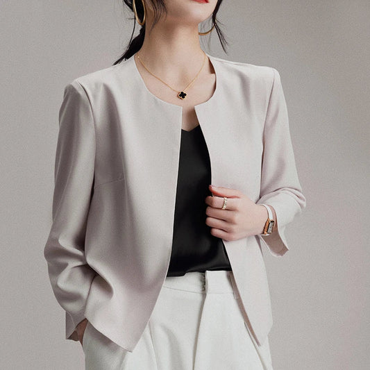 Light Luxury Short Jacket For Women New Spring-Summer Style Round-Neck Blazer Niche Style Simple Cardigan Outerwear