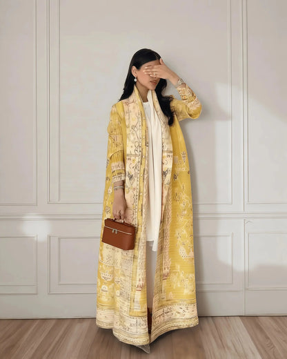 Women's Fold Miyake Pleated Abaya Long Sleeve Print Foldable Collar Robe Cardigan Coat New Winter Fashion Original Design 2026