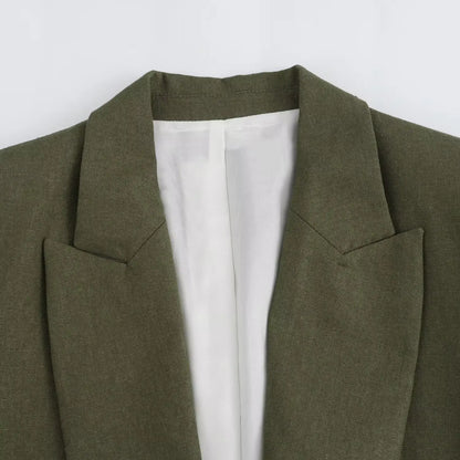 Women Fashion Solid Blazer Notched Collar Long Roll up Sleeves Female Chic Office Lady Business Outfits