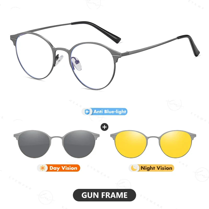 Magnetic Sunglasses Men Women Polarized Clip On Sun Glasses Frame Vintage Multifunctional lens Day Night Vision Eyewear UV400