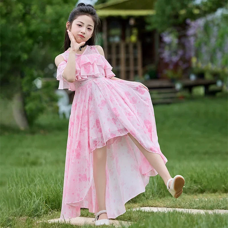 Fashion Chiffon Boho Girls Dresses Bohemian Beach Kids Clothing Vestido Girl Outfit Robe Fille Casual Maxi Children Dress Summer