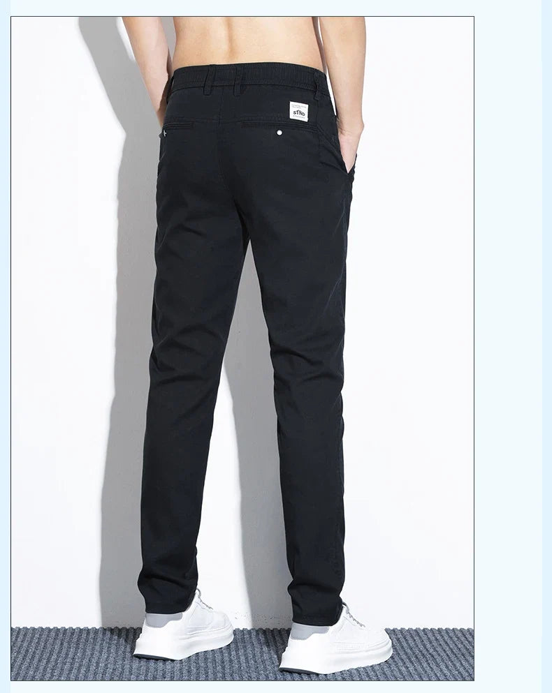 Thin Men's Pants Spring Summer Straight Casual Pants Lyocell Fabric Fashion Slim Stretch Korean Trousers Solid Color 2025 New