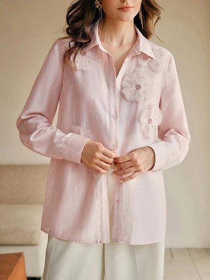 2025 New Long Sleeves Shirts for Women Summer Autumn 3D Flower Chic Blouse Tops for Women Office Business Casual Work