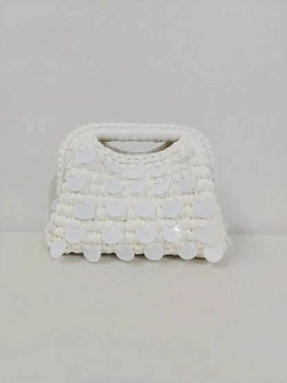 Yingzi Small Sequin Crochet Cluth Bag with Shine Paillettes Handmade Evening Bag Makeup Bag
