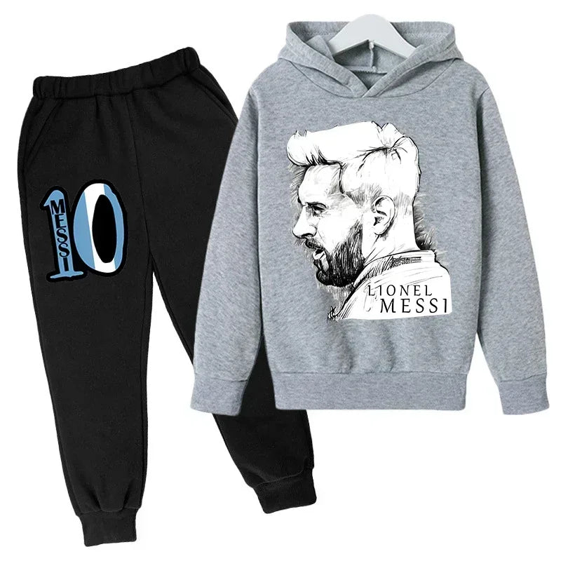 Spring Autumn Children's Hoodie Set Messi Avatar Printed Sportswear Hoodie Pants Suit 2-piece Set Boy Girl Kid Clothes Tracksuit