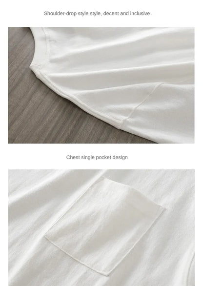 320gsm Heavy Short-Sleeved T-Shirt Men's Summer Vintage Half-Sleeve Pure Cotton Tees White Tops for Unisex