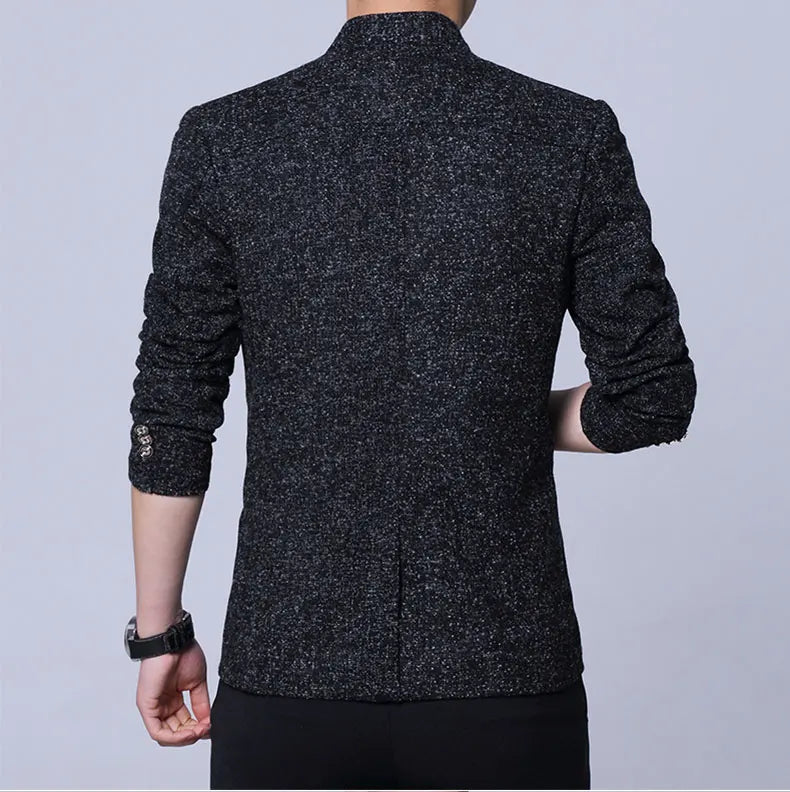 Men's Autumn Winter Casual Slim Fit Plaid Suit Jacket Korean Style Fleece Thickened Coat Large Size Single Breasted Westwear