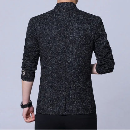 Men's Autumn Winter Casual Slim Fit Plaid Suit Jacket Korean Style Fleece Thickened Coat Large Size Single Breasted Westwear