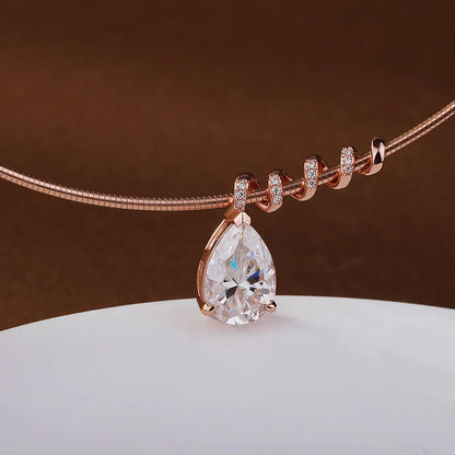 All Moissanite  Necklace with Waterdrop Snake Pendant 925 Sterling Silver 3/5Carat Pear Cut Lab Diamond Hard Choker for Women