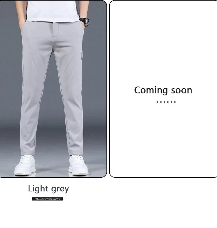 Ice silk men's pants 2026 summer new black gray thin business casual pants outdoor elastic breathable straight leg sports pants