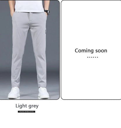Ice silk men's pants 2026 summer new black gray thin business casual pants outdoor elastic breathable straight leg sports pants