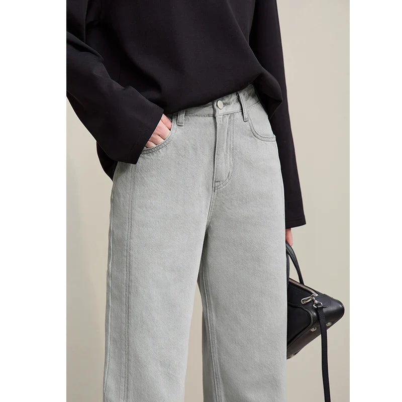 Women's Jeans 2026 Spring New Casual Solid Color Cotton Straight Women's Pants Versatile Long Denim Trousers 12621038
