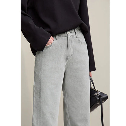 Women's Jeans 2026 Spring New Casual Solid Color Cotton Straight Women's Pants Versatile Long Denim Trousers 12621038