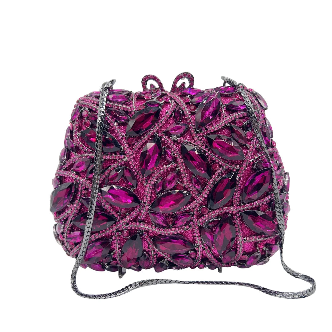Women Elegant Brown Rhinestone Evening Bag Colorful Crystal Shoulder Clutch Fashion Bridal Handbag Wedding Party Purses