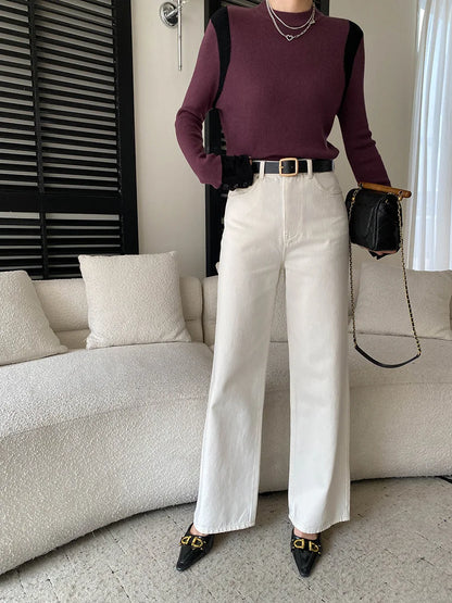 Spring women's fashionable and simple commuting temperament, high waist wide leg straight leg slimming jeans