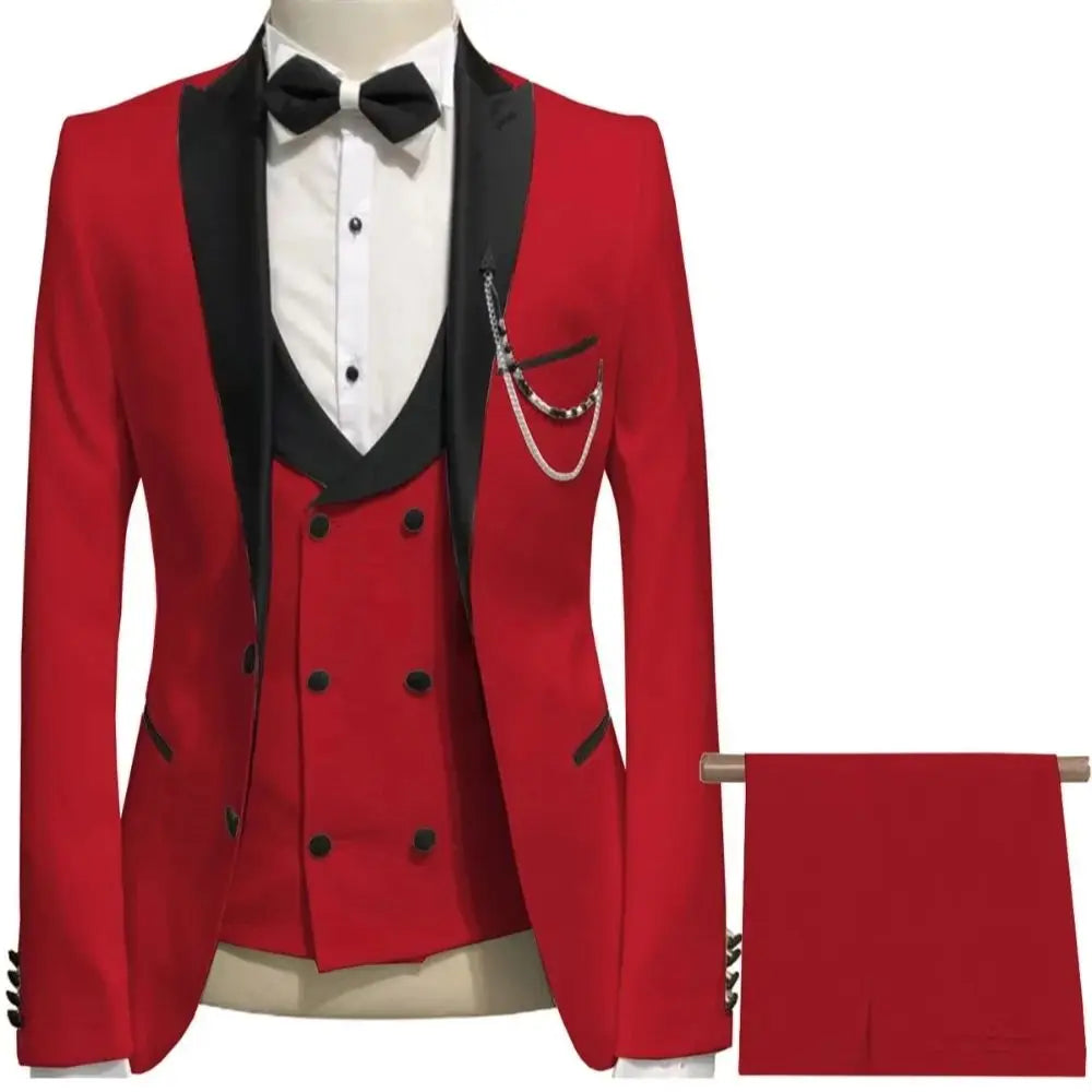 Latest Coat Pant Designs Red Terno Slim Fit Prom Men Suit Groom Suits For Wedding Tuxedo Costume Jacket+Vest+Pants