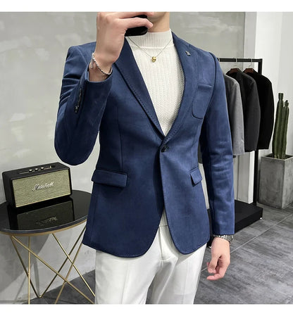 Deerskin Leather Jacket Blazer Men Casual Slim Fit Blazer Hombre Suit Leather Jacket Men Terno Masculino Men Clothing 6 Color