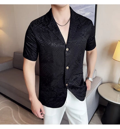 Summer Thin Ice Silk Without Lining Men Suit Coats 2025 New High-end Fashion Jacquard Casual Social Shirt Coat Men Clothing