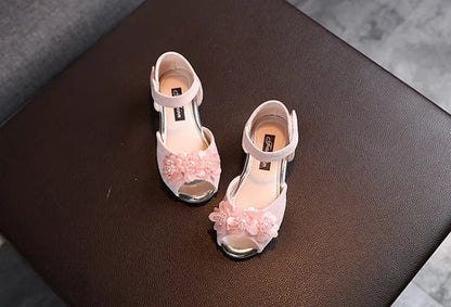 Girls Rhinestone Flower Shoes Low Heel Flower Wedding Party Dress Pump Shoes Princess Shoes For Kids Toddler