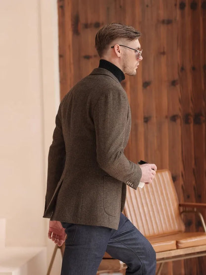 Autumn and Winter Thickeneded Retro Coarse Woolen Suit Business Casual British Style Herringbone Pattern Suit Jacket for Men