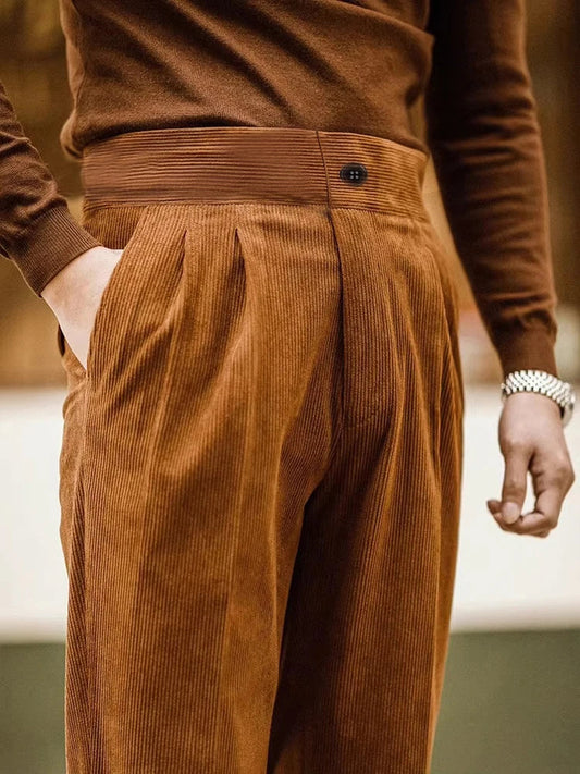 Men's Corduroy Slim Fit Suit Pants Solid Color Tall Fit for Autumn Winter Seasonal Wear Business Casual Trousers