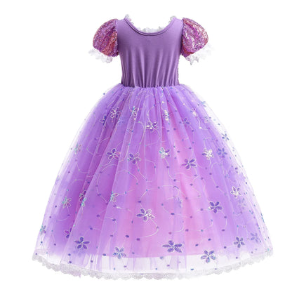 Girl Rapunzel Dress Kids Carnival Princess Costume Children Luxury Print Ball Gown Lace Sequin Gradient Fluffy Frocks