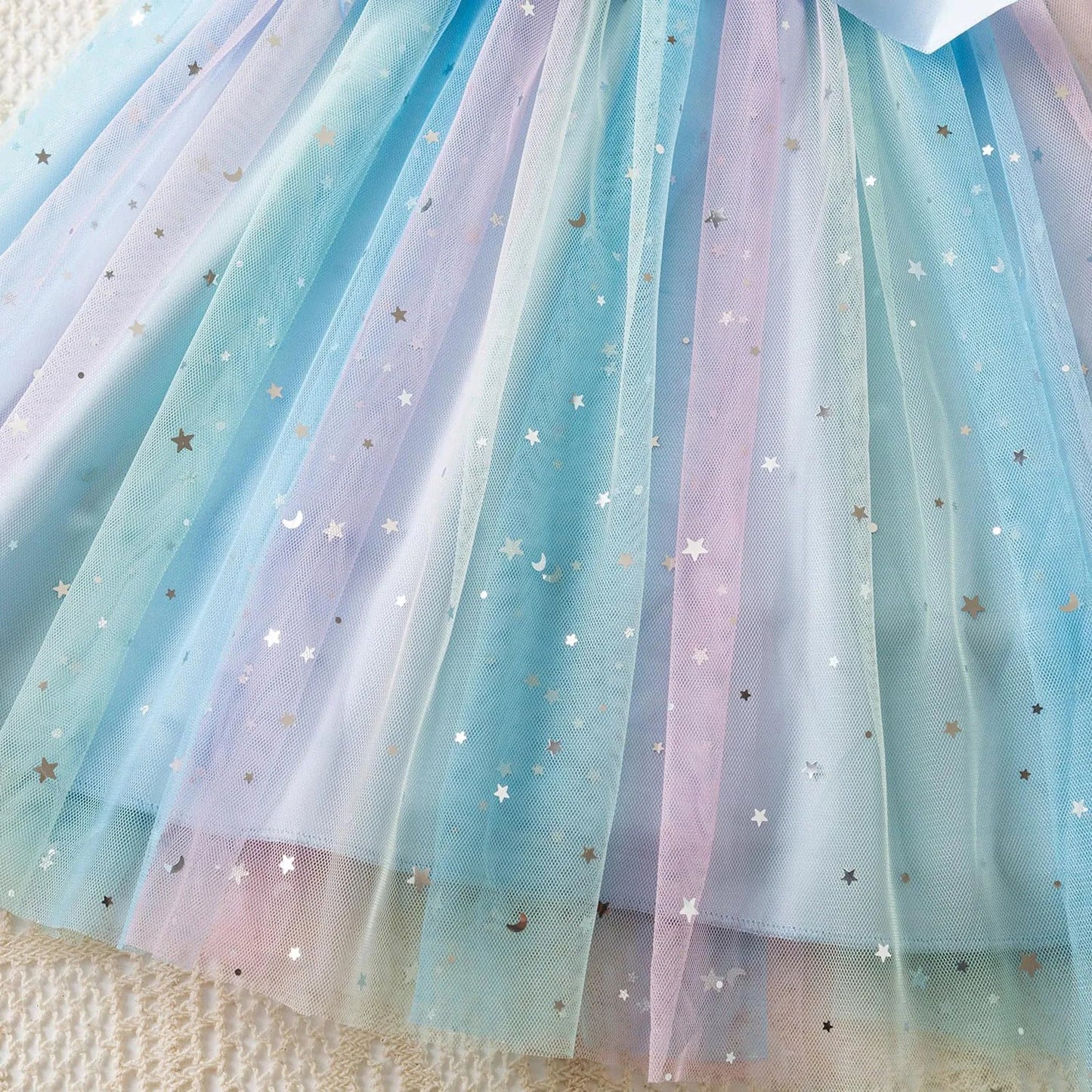 New Girls Dress for Sequins Birthday 1-5Y Toddler Girls Rainbow Tulle Dress Sweet Kids Princess Dress for Girls 2025 Summer Wear