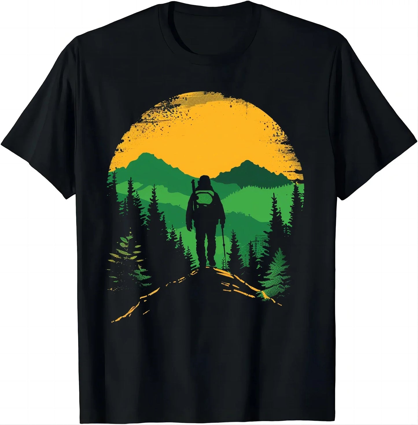 Retro-style Hiker T-shirt with Mountainous Print T Shirts Graphic T Shirts Mens Clothes Tops Camisas Streetwear Ropa Hombre