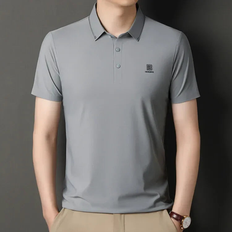 Gray Men's Cool Golf, Business Casual Polo Shirt，2024 Summer New Seamless T-shirt, Fashion Popular Lapel Short Sleeve