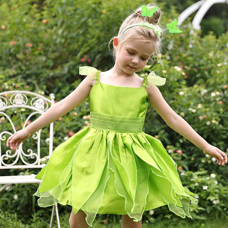 Girls Fairy Dress Up Kids Princess Green Flower Fairy Dress With Wings Princess Costume Party Tinkerbell Tinker Bell Dresses