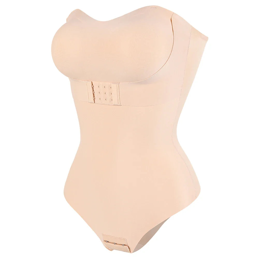 Strapless Bodysuit Off Shoulder Bustier Tube Top Women Front Closure Tummy Control Shapewear Removable Padded Underwear S-4XL