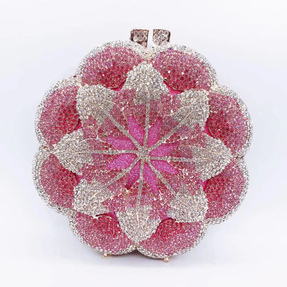 Rose Flower Crystal Evening Bags for Women Rhinestone Clutches Luxury Elegant Handbags Wedding Bride Gift Bags Banquet Shiny Bag