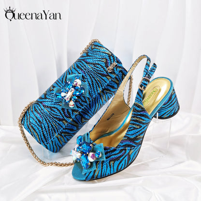 2025 Women Elegant Gold High Heel Shoe and Matching Bag Set with Rhinestone Accents Stylish Peep Toe Design for Party