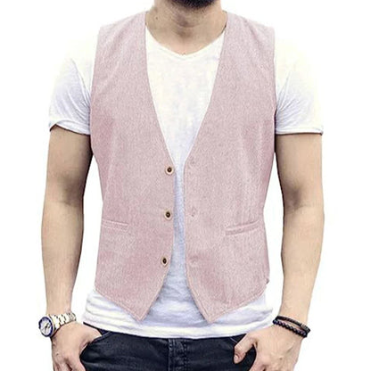 Large Men's Suit Vest  Spring And Summer Linen Cotton Slim Fit Waistcoats Lightweight And Breathable Single Breasted Casual Vest